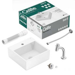 Kit de cuba de apoio Basic Q1 com torneira de bica baixa Basic e itens de instalação