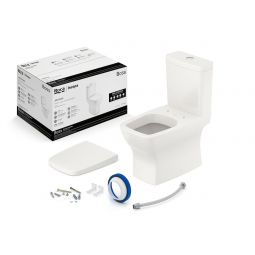 Kit de bacia com caixa, assento termofixo com queda amortecida e complementos de instalação Boss