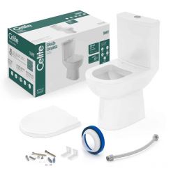 Kit de bacia com caixa acoplada com assento termofixo e itens de instalação Smart