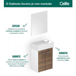 KIT GABINETE SAVEIRO 2 PORTAS 40X22 COM LAVATÓRIO INTEGRADO E ESPELHO