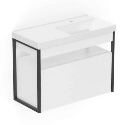 Gabinete Flow branco com lavatório branco 80x38 de 1 gaveta