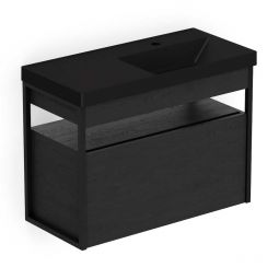 Gabinete Flow preto com lavatório matte black 80x38 de 1 gaveta